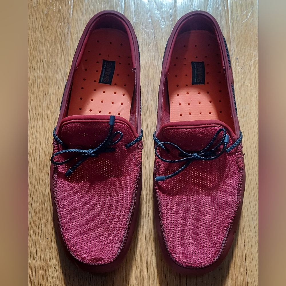 SWIMS MEN'S RED RUBBER & MESH LACE BRAIDED BOAT SLIP-ON CASUAL LOAFERS SIZE 13 - Picture 3 of 13